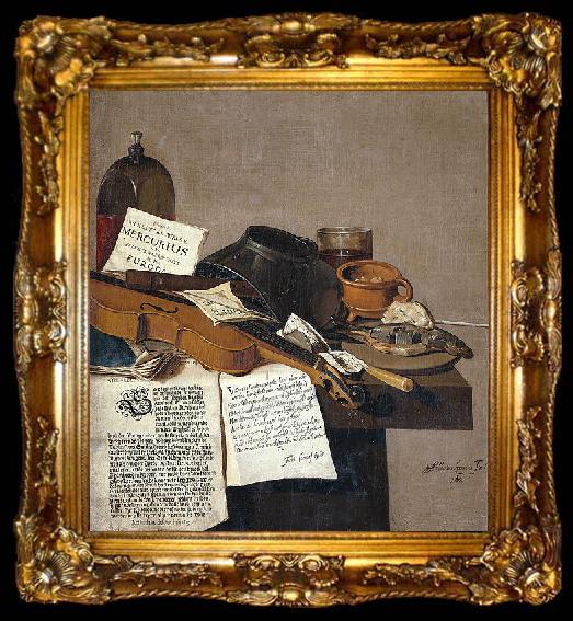framed  Anthonie Leemans Still life with a copy of De Waere Mercurius, ta009-2